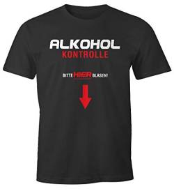 MoonWorks® Herren T-Shirt Alkoholkontrolle - Bitte Hier Blasen lustiges Trink Shirt Saufen Bier Party anthrazit M von MoonWorks