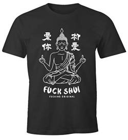 MoonWorks® Herren T-Shirt Buddha Motiv Fuck Shui Schriftzug Mittelfinger japanische Schriftzeichen Fun-Shirt anthrazit XXL von MoonWorks