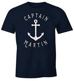 MoonWorks® Herren T-Shirt Captain personalisierbar mit Name Anker maritimes Geschenk für Männer Bootsliebhaber Segler Navy M von MoonWorks