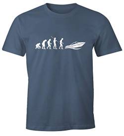 MoonWorks® Herren T-Shirt Motorboot Evolution maritimes Motiv Fun-Shirt Denim L von MoonWorks