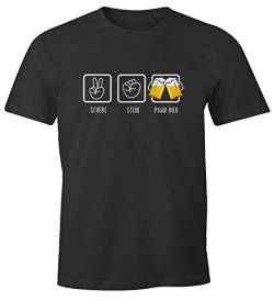 MoonWorks® Herren T-Shirt Schere, Stein, Paar Bier lustiges Trink Shirt Saufen Bier Party anthrazit M von MoonWorks
