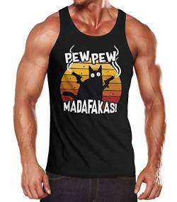 MoonWorks® Herren Tanktop Pew Pew Madafakas Katze Western Cat Meme Fun-Shirt Spruch Achselshirt schwarz L von MoonWorks