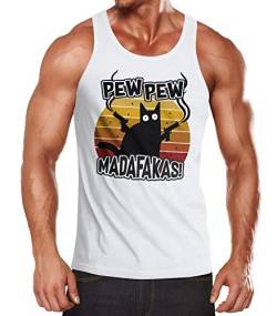 MoonWorks® Herren Tanktop Pew Pew Madafakas Katze Western Cat Meme Fun-Shirt Spruch Achselshirt weiß XXL von MoonWorks