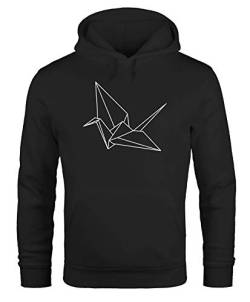 MoonWorks® Hoodie Herren Origami Crane Vogel Bird Kapuzen-Pullover schwarz L von MoonWorks