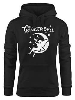 MoonWorks® Kapuzen-Pullover Damen Bedruckt Spruch Alkohol Trinkerbell Parodie Satire Saufen Fasching Karneval Frauen Hoodie schwarz M von MoonWorks