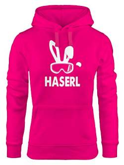 MoonWorks® Kapuzen Pullover Damen Ski-Haserl Ski-Hase Après Ski Party Ski-Fahrer Snowboard-Fahrer Hoodie Frauen pink S von MoonWorks