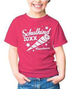 MoonWorks® Kinder Mädchen T-Shirt Einschulung mit Namen und Jahreszahl Schulkind Schultüte personalisierbar Schulanfang pink personalsierbar 110-116 (5-6 Jahre) von MoonWorks