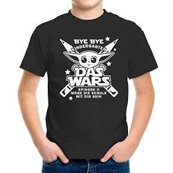 MoonWorks® Kinder T-Shirt Jungen Bye Bye Kindergarten- Das Wars - Episode 2 Möge die Schule mit dir Sein Geschenk zur Einschulung Schulanfang Star schwarz 122-128 (7-8 Jahre) von MoonWorks