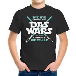 MoonWorks® Kinder T-Shirt Jungen Bye Bye Kindergarten Das Wars jetzt kommt Episode 2 Geschenk zur Einschulung Schulanfang schwarz 122-128 (7-8 Jahre) von MoonWorks