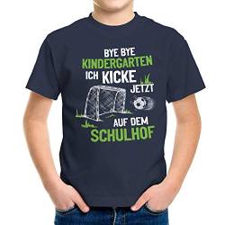 MoonWorks® Kinder T-Shirt Jungen Fußball-Fan Geschenk zur Einschulung Schulanfang ich kicke jetzt auf dem Schulhof Jungen Navy 122-128 (7-8 Jahre) von MoonWorks