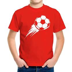 MoonWorks® Kinder T-Shirt Jungen Fußball-Motiv Sport-Kleidung Geschenk für Jungen Fußballfan rot 129-140 (9-10 Jahre) von MoonWorks