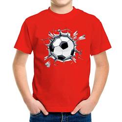 MoonWorks® Kinder T-Shirt Jungen Fussball-Motiv lustig Tor Ball-Sport Geschenk für Jungen Fussballfan rot 110-116 (5-6 Jahre) von MoonWorks