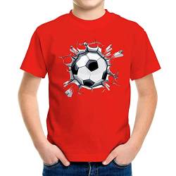 MoonWorks® Kinder T-Shirt Jungen Fussball-Motiv lustig Tor Ball-Sport Geschenk für Jungen Fussballfan rot 122-128 (7-8 Jahre) von MoonWorks