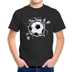 MoonWorks® Kinder T-Shirt Jungen Fussball-Motiv lustig Tor Ball-Sport Geschenk für Jungen Fussballfan schwarz 122-128 (7-8 Jahre) von MoonWorks