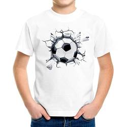 MoonWorks® Kinder T-Shirt Jungen Fussball-Motiv lustig Tor Ball-Sport Geschenk für Jungen Fussballfan weiß 122-128 (7-8 Jahre) von MoonWorks