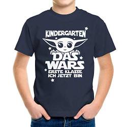 MoonWorks® Kinder T-Shirt Jungen Kindergarten Das Wars erste Klasse ich jetzt Bin Geschenk zur Einschulung Schulanfang Navy 110-116 (5-6 Jahre) von MoonWorks