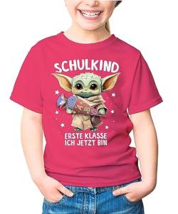 MoonWorks® Kinder T-Shirt Mädchen Einschulung Baby Yoda Schulkind Erste Klasse ich jetzt Bin Spruch lustig Schulanfang pink 129-140 (9-10 Jahre) von MoonWorks