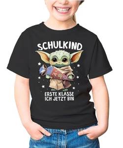 MoonWorks® Kinder T-Shirt Mädchen Einschulung Baby Yoda Schulkind Erste Klasse ich jetzt Bin Spruch lustig Schulanfang schwarz 129-140 (9-10 Jahre) von MoonWorks