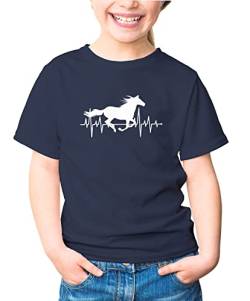 MoonWorks® Kinder T-Shirt Mädchen Pferd Motiv Reiten Geschenk für Mädchen Pferde Tiermotiv Navy 129-140 (9-10 Jahre) von MoonWorks