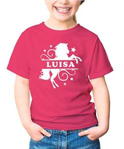 MoonWorks® Kinder T-Shirt Mädchen Pferd Motiv eigener Name personalisierbares Geschenk für Mädchen Reiten pink 129-140 (9-10 Jahre) von MoonWorks