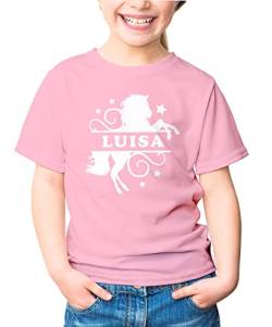 MoonWorks® Kinder T-Shirt Mädchen Pferd Motiv eigener Name personalisierbares Geschenk für Mädchen Reiten rosa 129-140 (9-10 Jahre) von MoonWorks