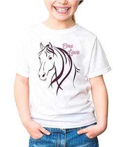 MoonWorks® Kinder T-Shirt Mädchen Pferde-Motiv Reiten Geschenk für Pferdeliebhaber Mädchen Geburtstag Weihnachten weiß 129-140 (9-10 Jahre) von MoonWorks