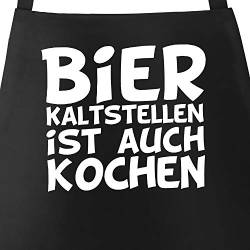 MoonWorks® Koch-Schürze für Männer mit lustigem Spruch Bier kaltstellen ist auch kochen Küchenschürze schwarz unisize von MoonWorks