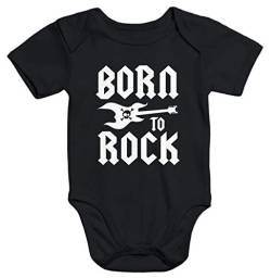 MoonWorks® Kurzarm Baby Body Born to Rock Hardrock Heavy Metal Bio-Baumwolle schwarz 6-12 Monate von MoonWorks