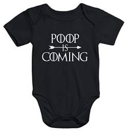 MoonWorks® Kurzarm Baby Body Poop is Coming lustig Spruch Baby Onesie Bio-Baumwolle schwarz 6-12 Monate von MoonWorks