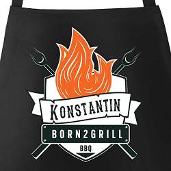 MoonWorks® Personalisierte Grill-Schürze für Männer mit Name Born To Grill Spruch Baumwoll-Schürze Küchenschürze schwarz unisize von MoonWorks