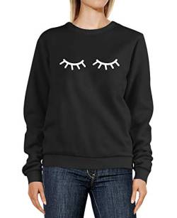MoonWorks® Sweatshirt Damen Wimpern Aufdruck Eyelashes Print schlafen müde Augen geschlossen Rundhals-Pullover Pulli Sweater schwarz M von MoonWorks