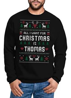 MoonWorks® Sweatshirt Herren All I Want for Christmas Weihnachten Wunschname Text-Zeile personalisierbar Ugly Sweater Pullover schwarz 4XL von MoonWorks