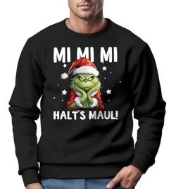 MoonWorks® Sweatshirt Herren Weihnachten Grinch Mimimi Halts Maul Spruch Weihnachtsmuffel Print Ugly Xmas Sweater Rundhals-Pullover schwarz 3XL von MoonWorks