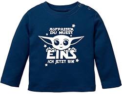 MoonWorks Baby Langarm-Shirt Baby Yoda Parodie 1/2 Geburtstag Spruch Geburtstagsshirt Bio-Baumwolle Junge/Mädchen 1 ich jetzt Bin Navy 80/86 (10-15 Monate) von MoonWorks