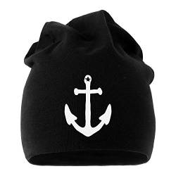 MoonWorks Coole Beanie aus weichem Jersey mit Anker Stern Anchor Star, Bedruckte Mütze für Herren und Damen, schwarz Unisize von MoonWorks