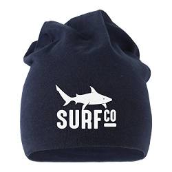 MoonWorks Coole Beanie aus weichem Jersey mit Surf Co Hai Shark, bedrcukte Mütze für Herren und Damen, Navy Unisize von MoonWorks