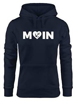 MoonWorks Cooler Kapuzen-Pullover Damen Moin Love Herz mit Anker Nordsee Hoodie Navy XL von MoonWorks