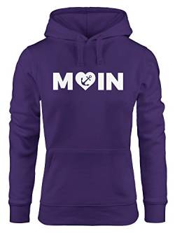 MoonWorks Cooler Kapuzen-Pullover Damen Moin Love Herz mit Anker Nordsee Hoodie lila S von MoonWorks