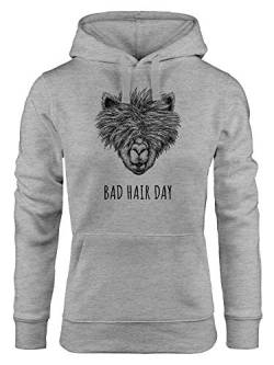 MoonWorks Damen Hoodie Lama Bad Hair Day Spruch Llama Alpaka Statement Kapuzen-Pullover grau XL von MoonWorks