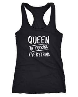 MoonWorks Damen Tanktop mit Spruch Queen of Fucking Everything Racerback Tank Top schwarz L von MoonWorks