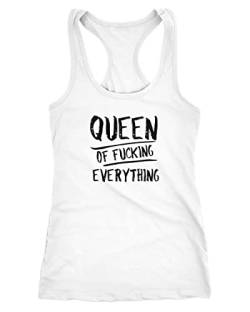 MoonWorks Damen Tanktop mit Spruch Queen of Fucking Everything Racerback Tank Top weiß M von MoonWorks