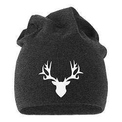 MoonWorks Jersey Beanie Einhorn Unicorn Anker Hipster Kackhaufen Läuft Meow Mütze Stern Herren Damen, Hirschgeweih dunkelgrau, unisize von MoonWorks