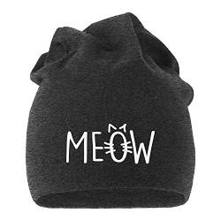 MoonWorks Jersey Beanie Katze Meow MIAU Cat Mütze Bedruckt Herren Damen dunkelgrau Unisize von MoonWorks