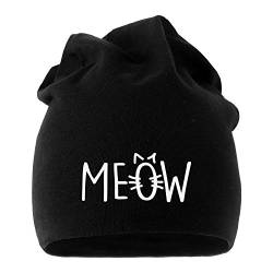 MoonWorks Jersey Beanie Katze Meow MIAU Cat Mütze Bedruckt Herren Damen schwarz Unisize von MoonWorks