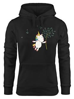 MoonWorks Kapuzen-Pullover Damen Einhorn mit Pusteblume Unicorn with Dandelion Hoodie schwarz S von MoonWorks