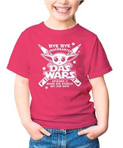 MoonWorks Kinder T-Shirt Jungen Bye Bye Kindergarten- Das Wars - Episode 2 Möge die Schule mit dir Sein Geschenk zur Einschulung Schulanfang Star pink 122-128 (7-8 Jahre) von MoonWorks