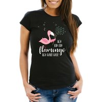 MoonWorks Print-Shirt Damen T-Shirt Flamingo Ich bin ein Flamingo ich darf das Spruch Pusteblume Slim Fit tailliert Baumwolle Moonworks® mit Print von MoonWorks