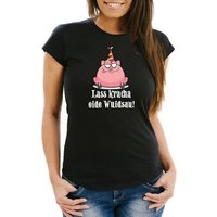 MoonWorks Print-Shirt Damen T-Shirt Geburtstag Schwein Spruch Lass kracha oide Wuidsau mit Print von MoonWorks