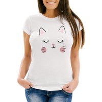 MoonWorks Print-Shirt Damen T-Shirt Katze Katzengesicht Cat Tiergesichter Slim Fit Moonworks® mit Print von MoonWorks