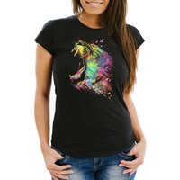 MoonWorks Print-Shirt Damen T-Shirt Screaming Lion Natur Farben Bunt Colors Moonworks® mit Print von MoonWorks